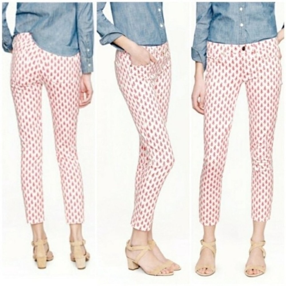J CREW Cropped Matchstick Jeans‎ Pink and White Thistle Print Size 25